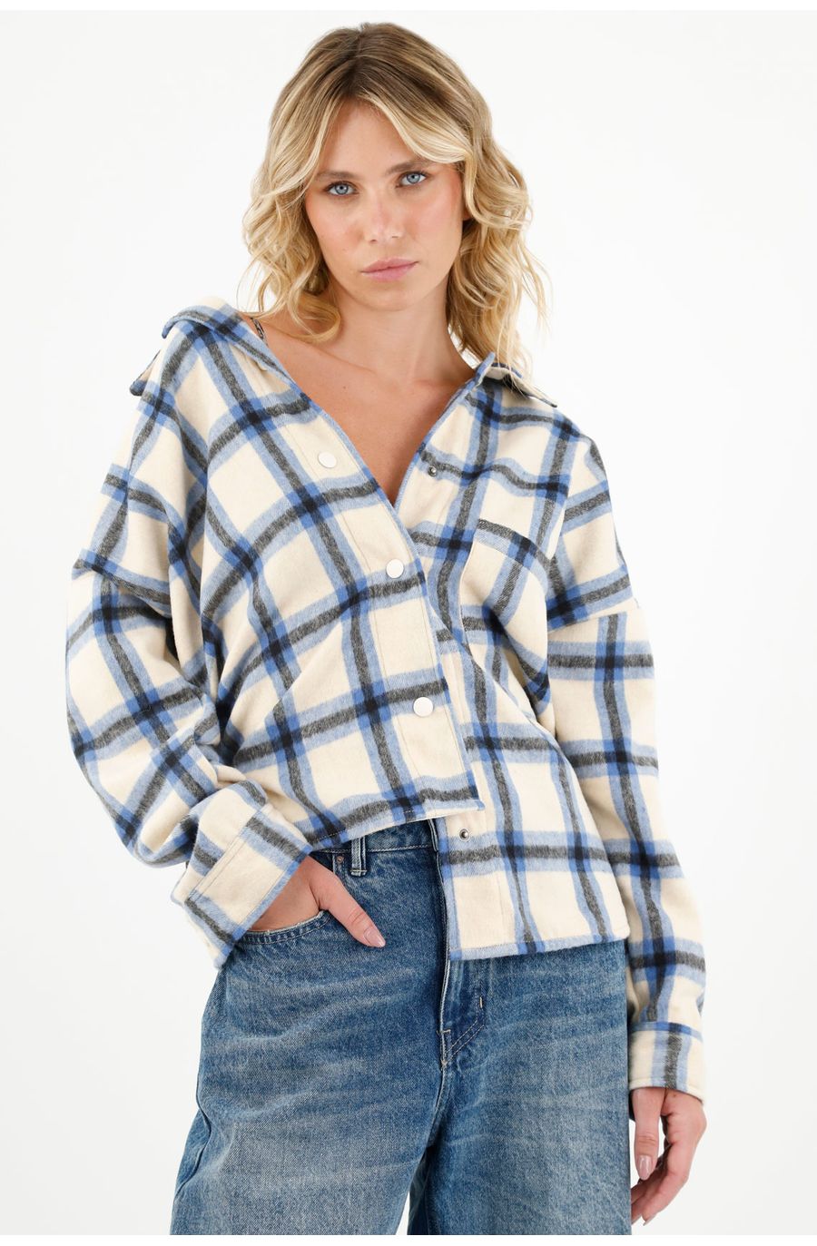 Chaqueta crudo con diseño a cuadros para mujer