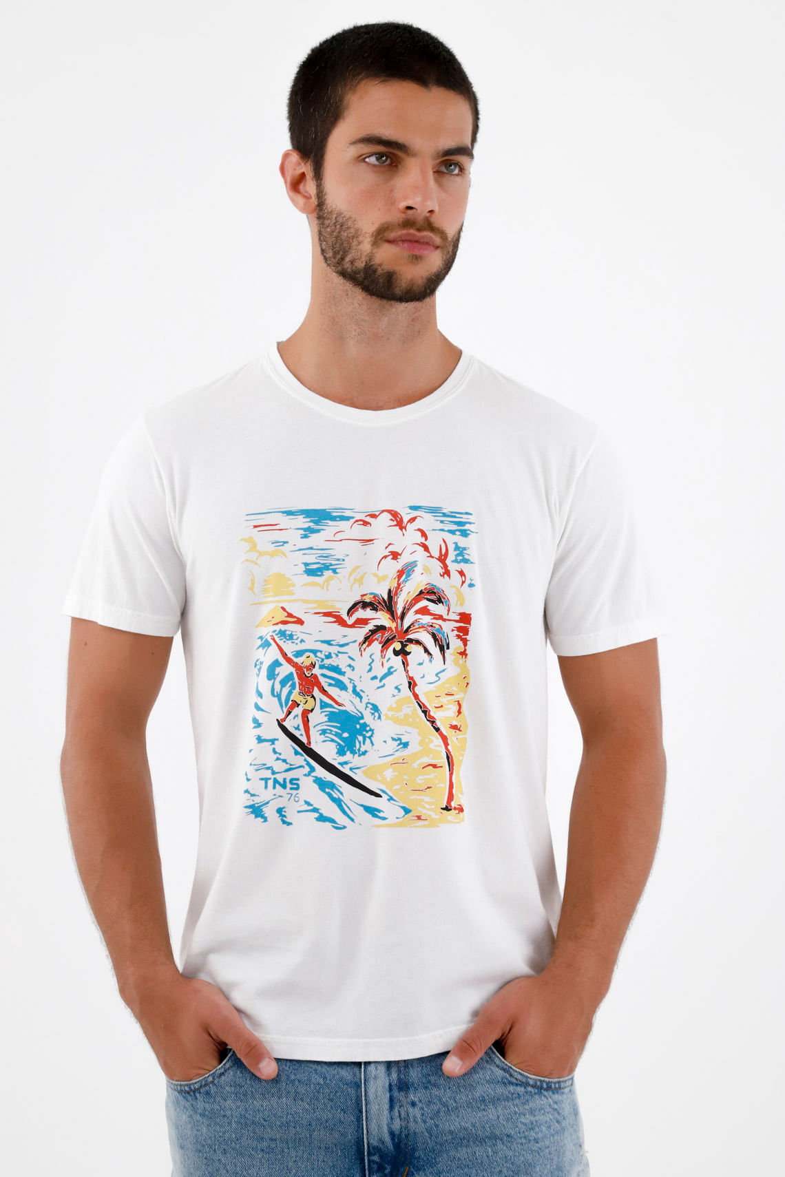 Camiseta cuello redondo blanca para hombre