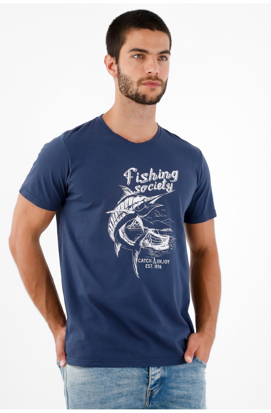 Camiseta azul manga corta para hombre