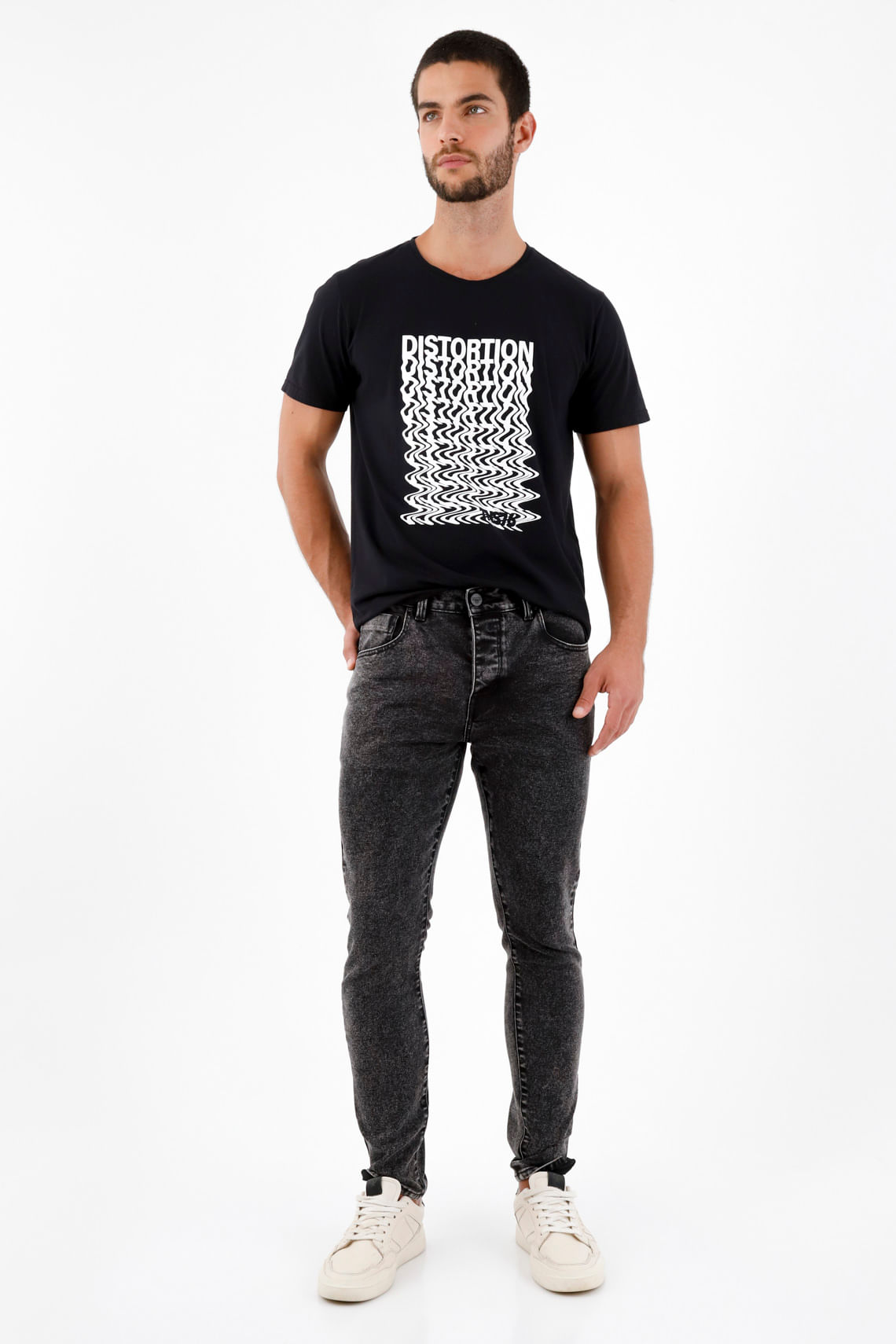 Jean Super Skinny negro con efecto vintage para hombre