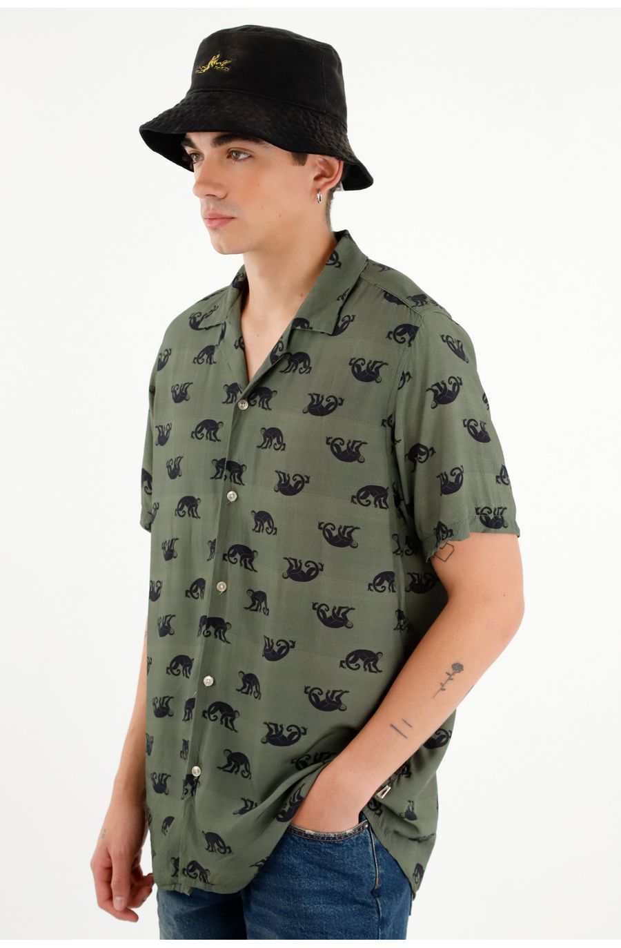 Camisa verde con estampado de monos unisex