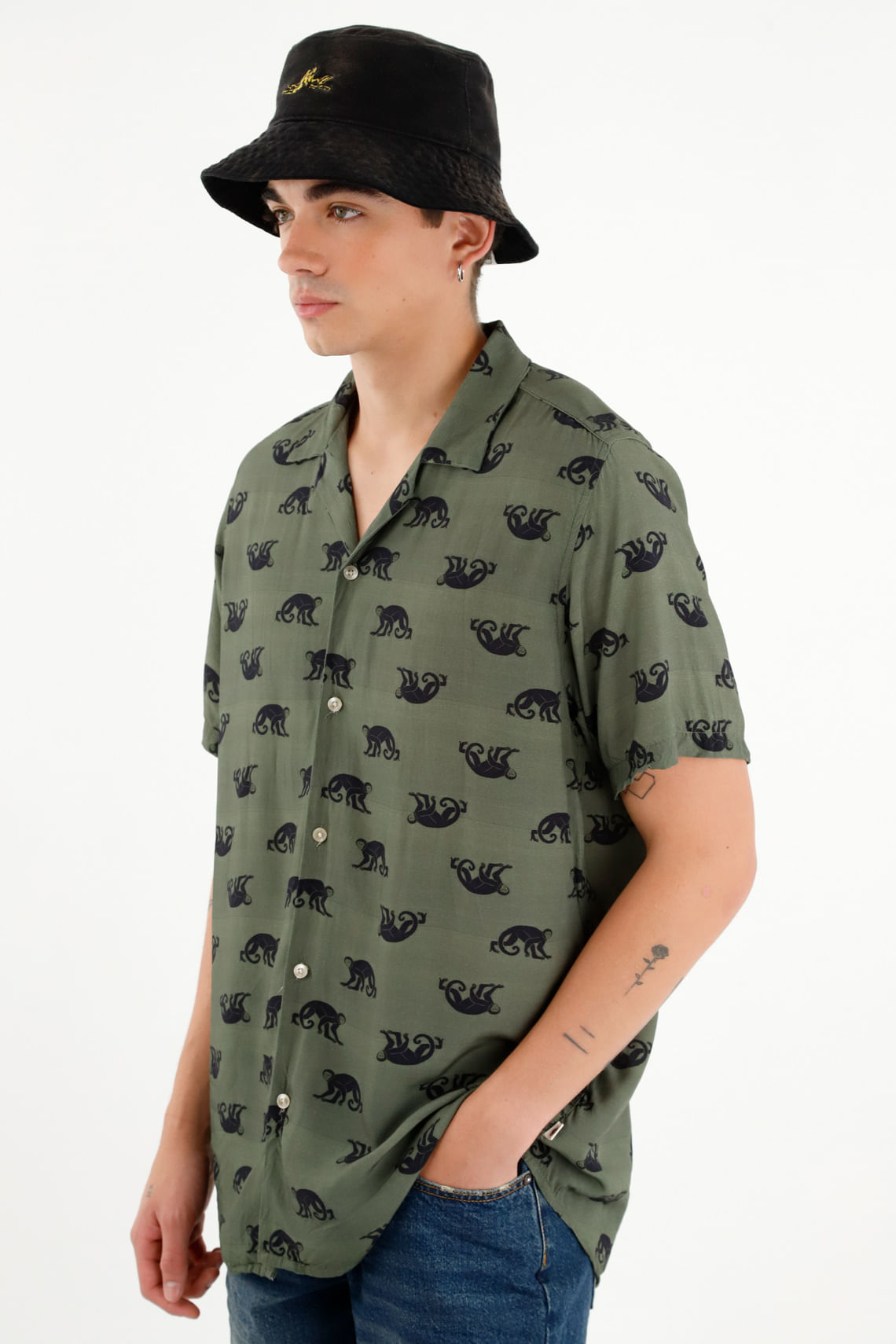 Camisa verde con estampado de monos unisex