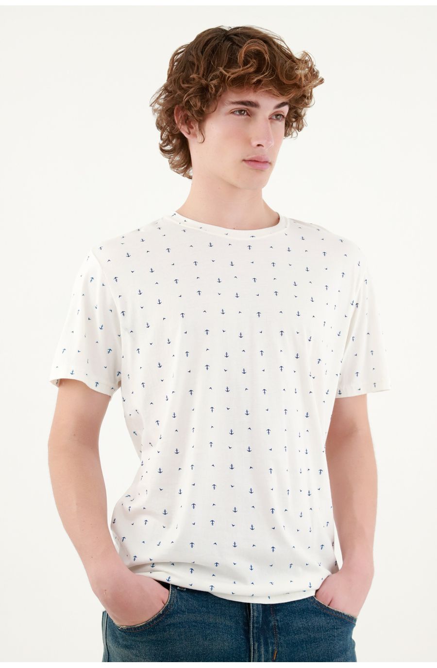 Camiseta crudo con mini print de anclas para hombre