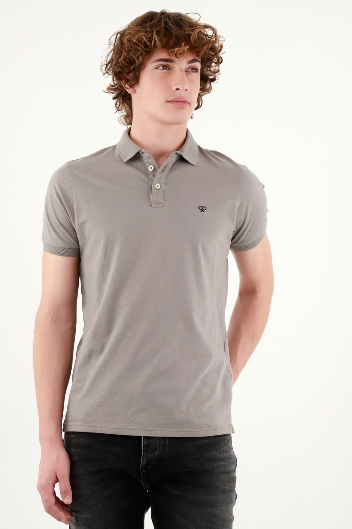Polo gris Lycra-Algodón para hombre