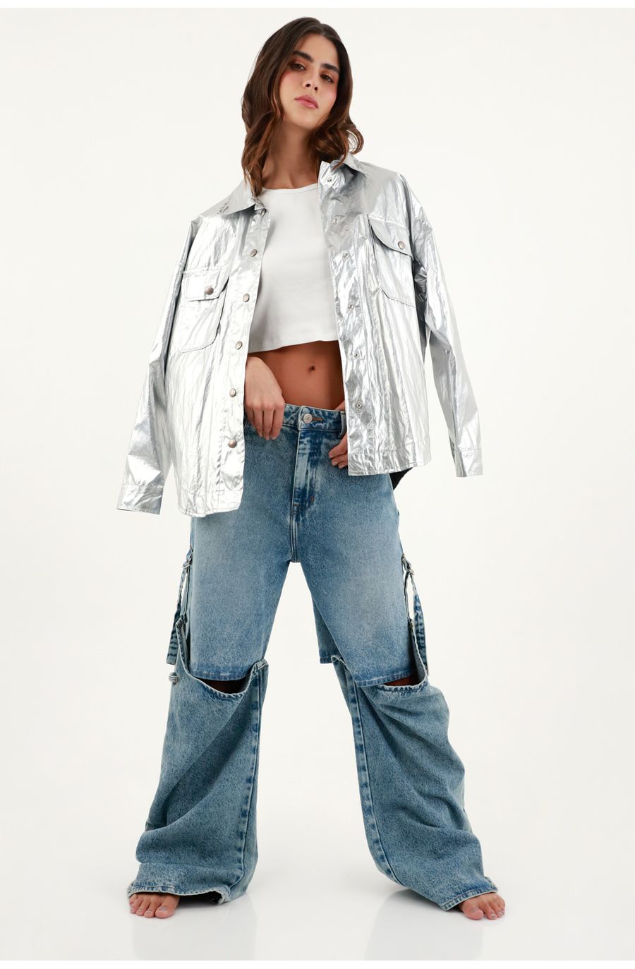 Camichaqueta con efecto metalizado para mujer