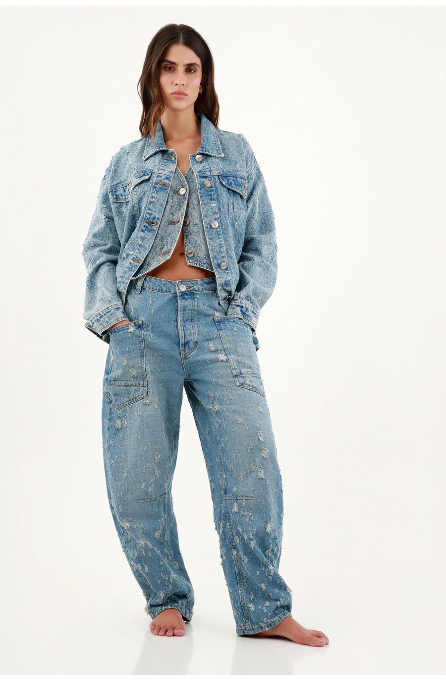 Chaqueta con mini desgastes azul para mujer