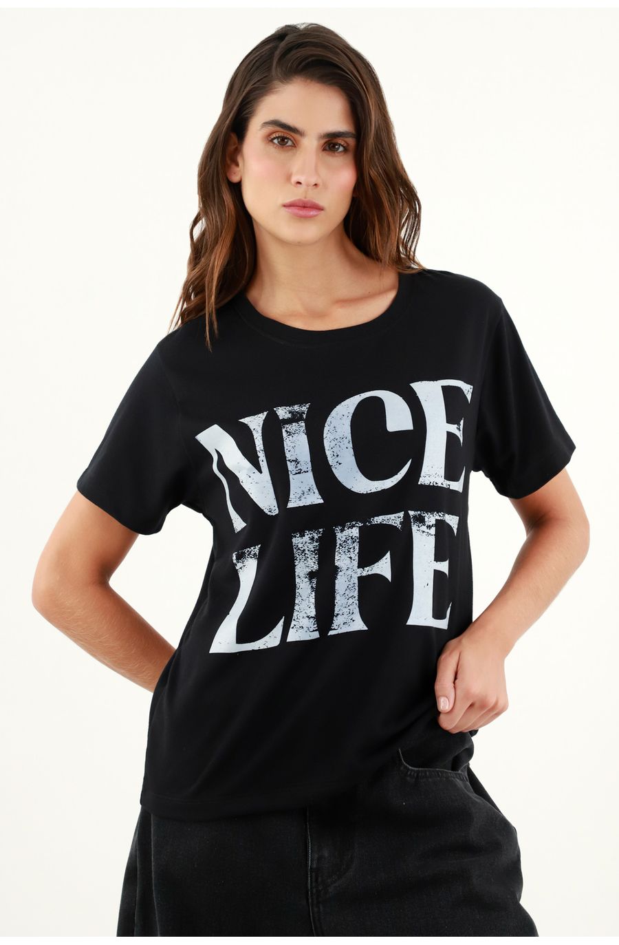 Camiseta manga corta negra para mujer