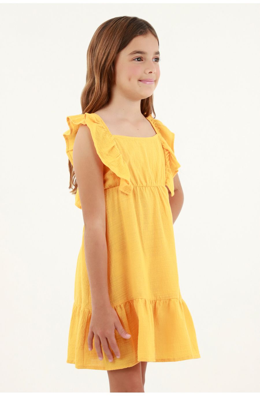 Vestido amarillo corto con boleros para niña