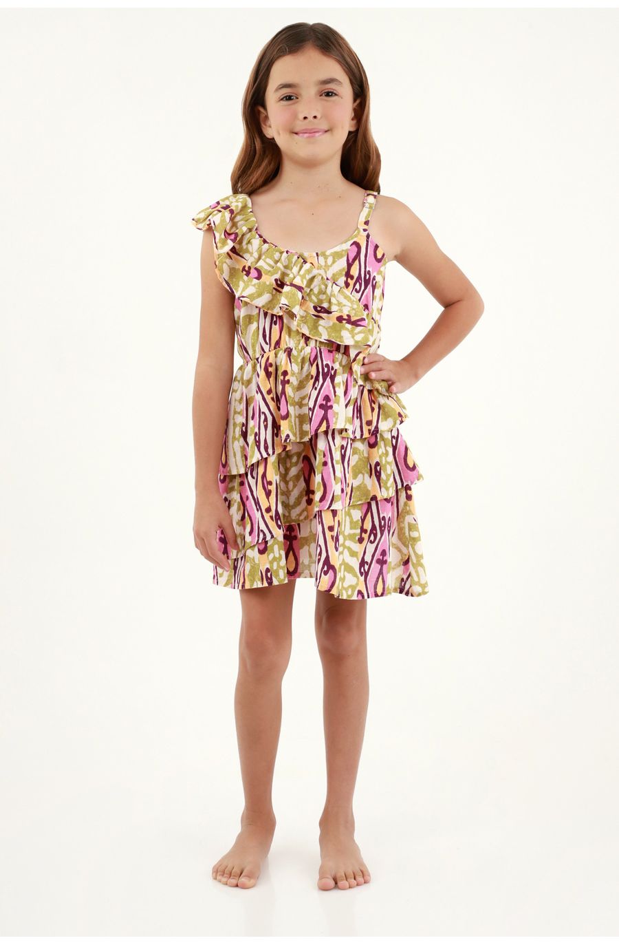 Vestido estampado de escote redondo para niña