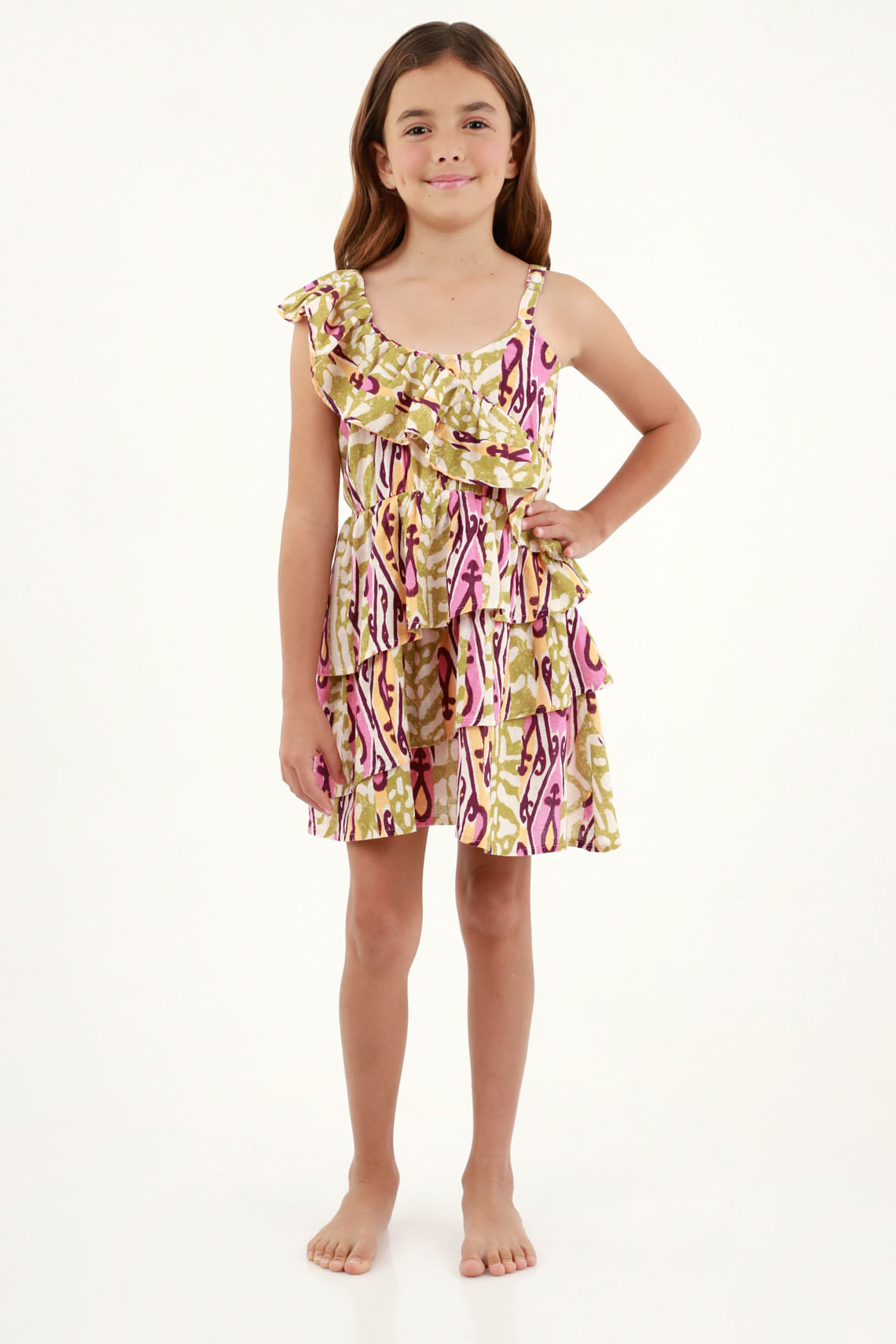 Vestido estampado de escote redondo para niña