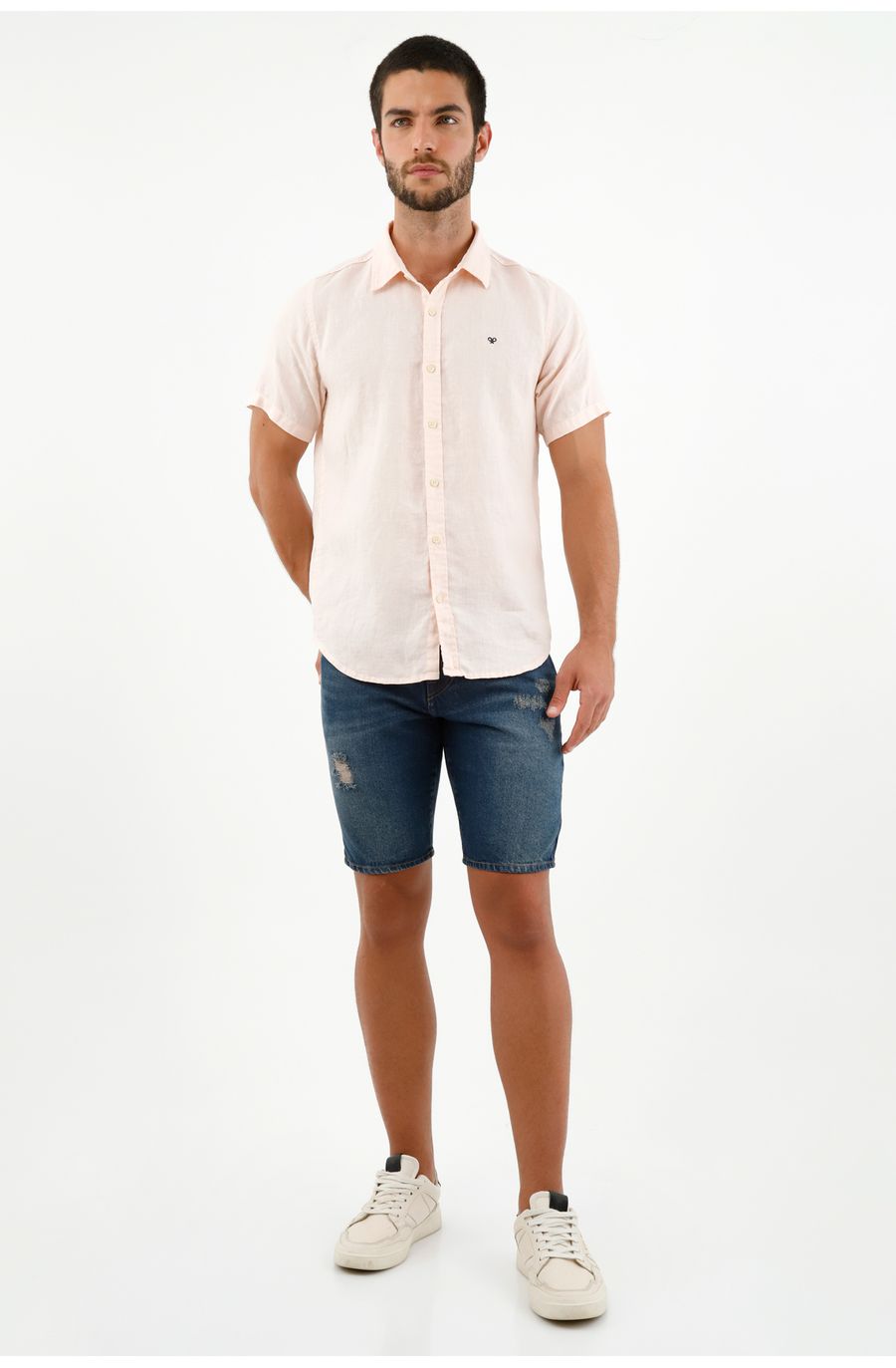 Camisa en lino rosada para hombre