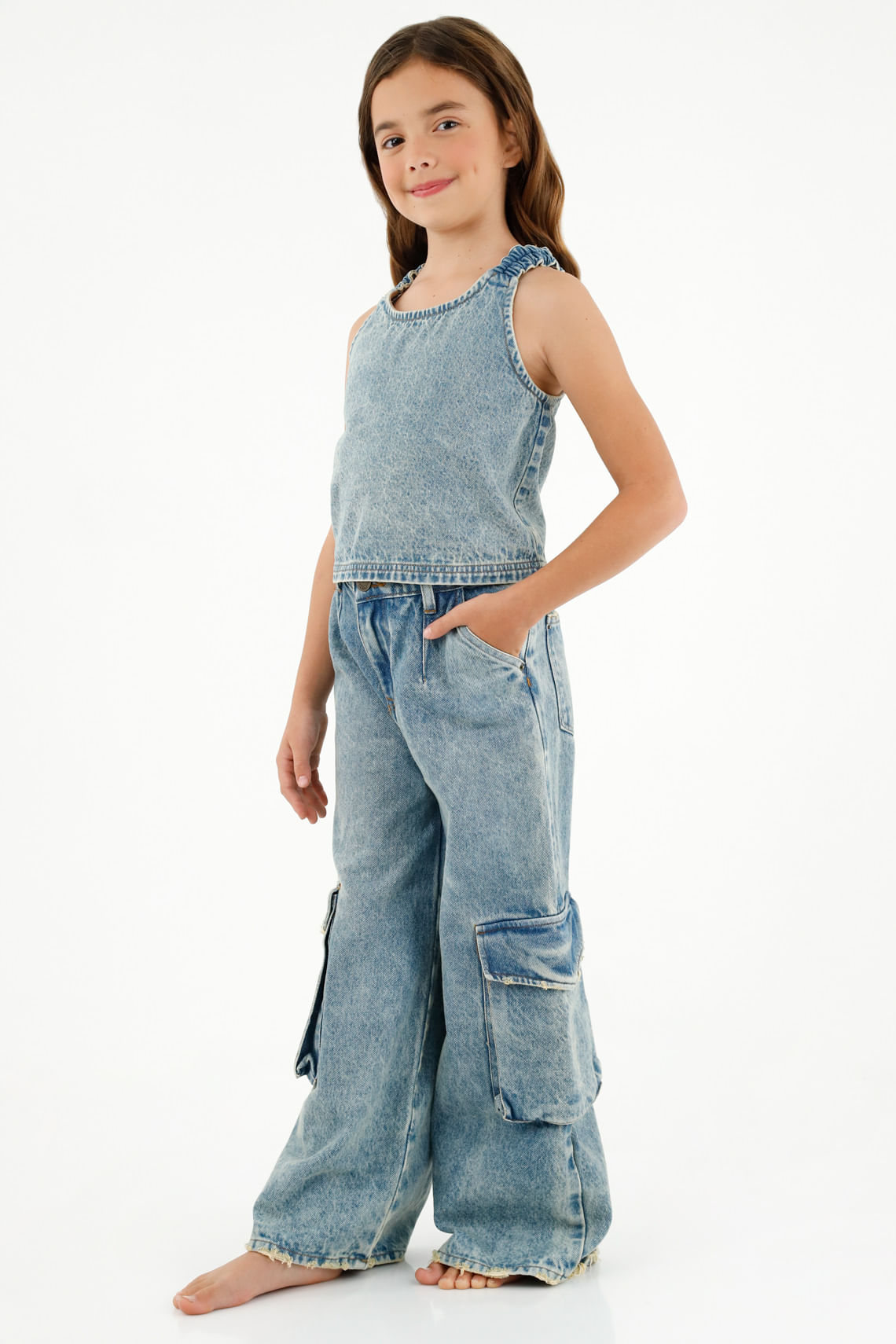 Camisa manga sisa azul para niña
