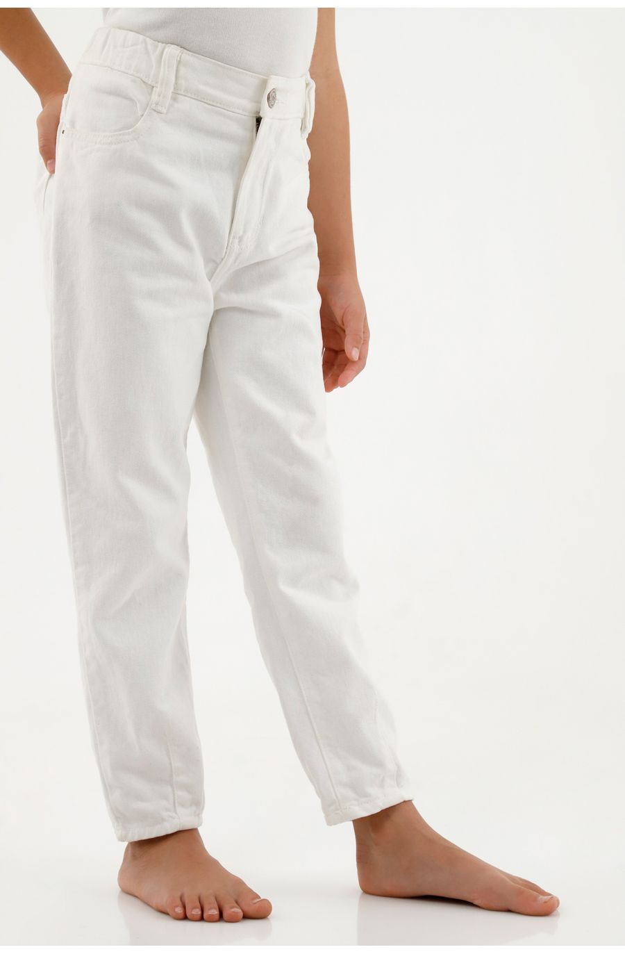 Jean crudo con cintura enresortada para niña