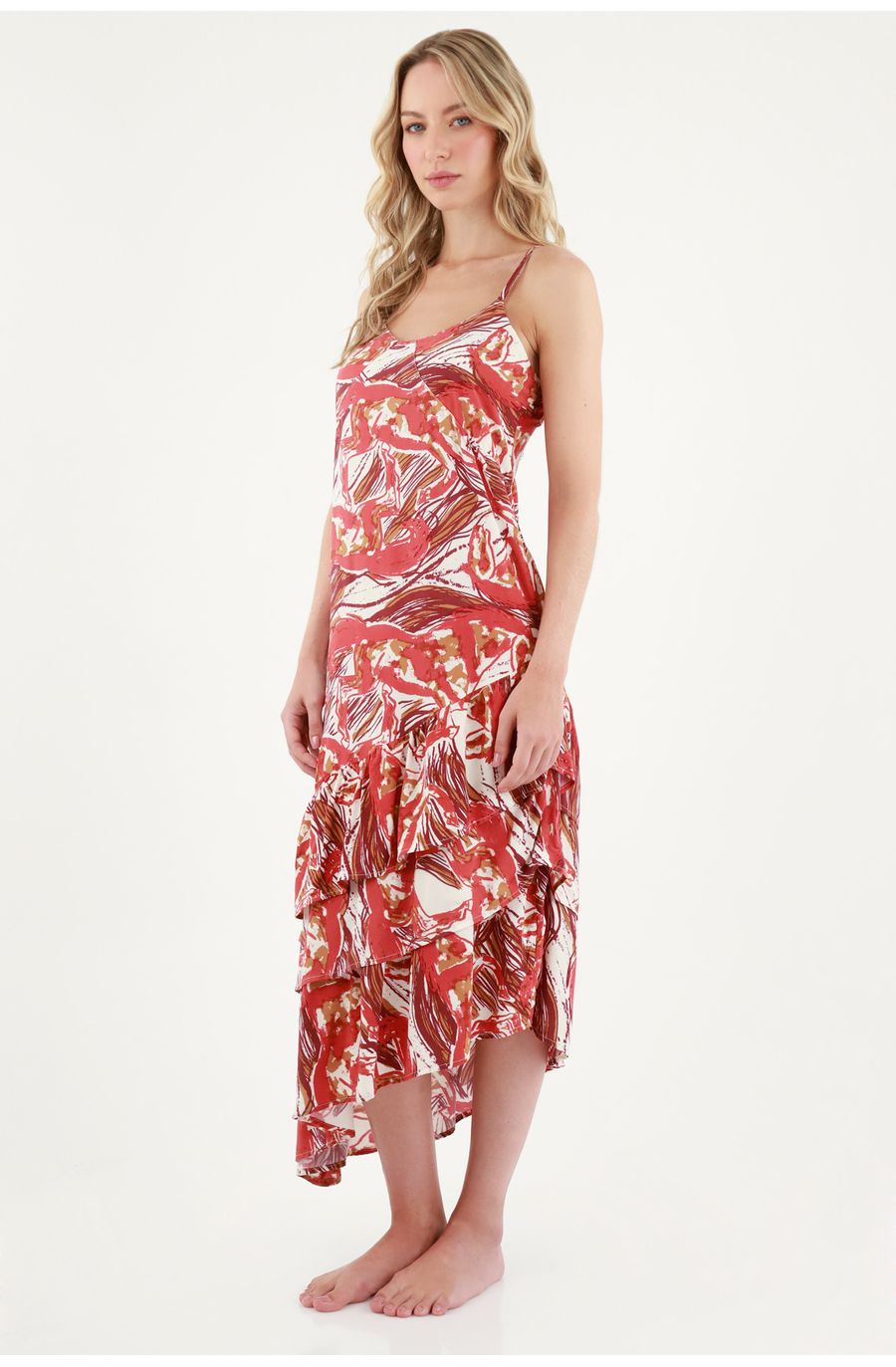 Vestido con ruedo en diagonal estampado para mujer