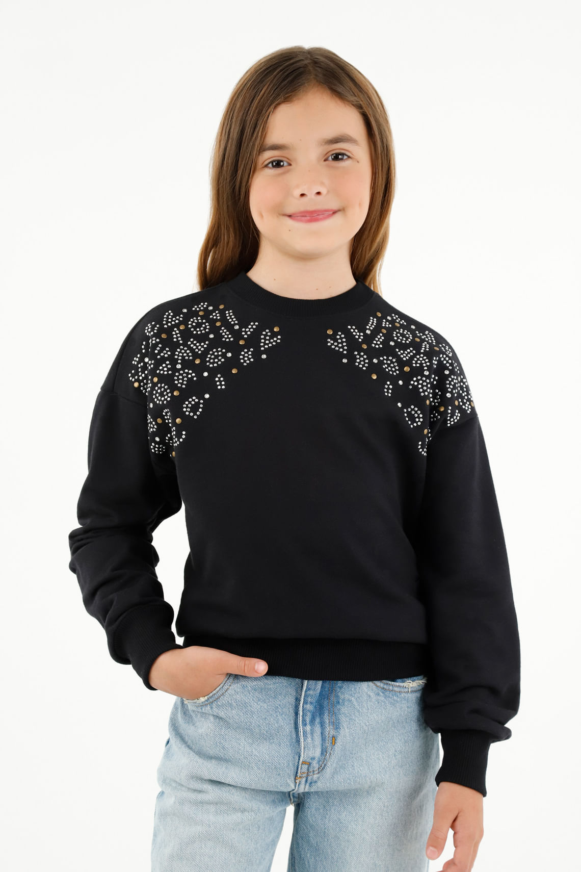 Buzo negro con apliques decorativos para niña
