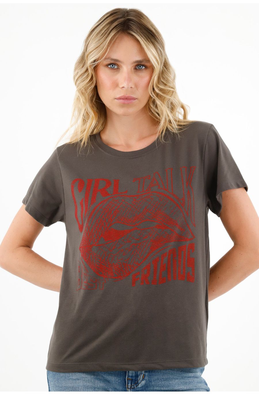 Camiseta café manga corta para mujer