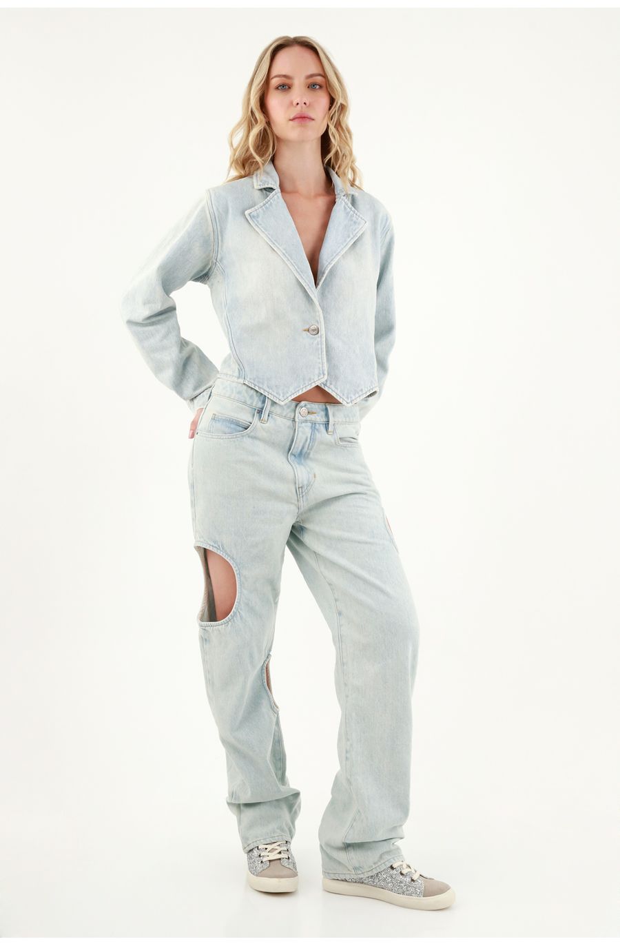 Chaqueta tipo blazer azul para mujer