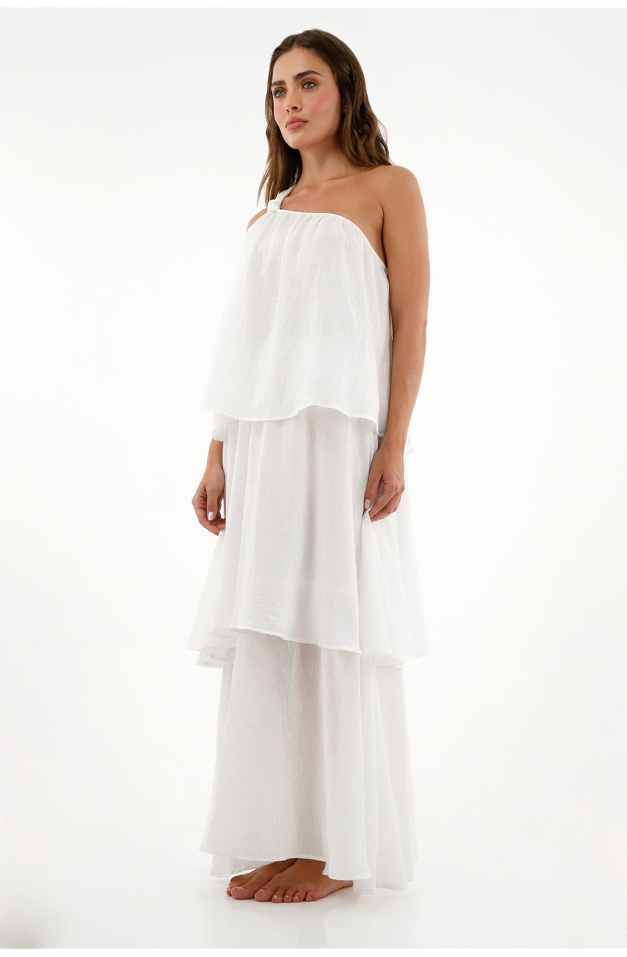 Vestido blanco de un solo hombro para mujer