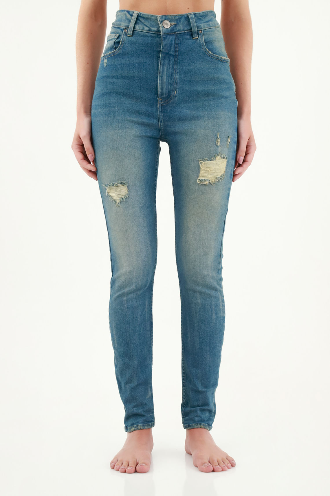 Jean azul con ruedo al corte para mujer