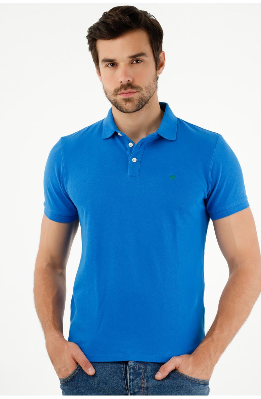 Polo azul Lycra-Algodón para hombre