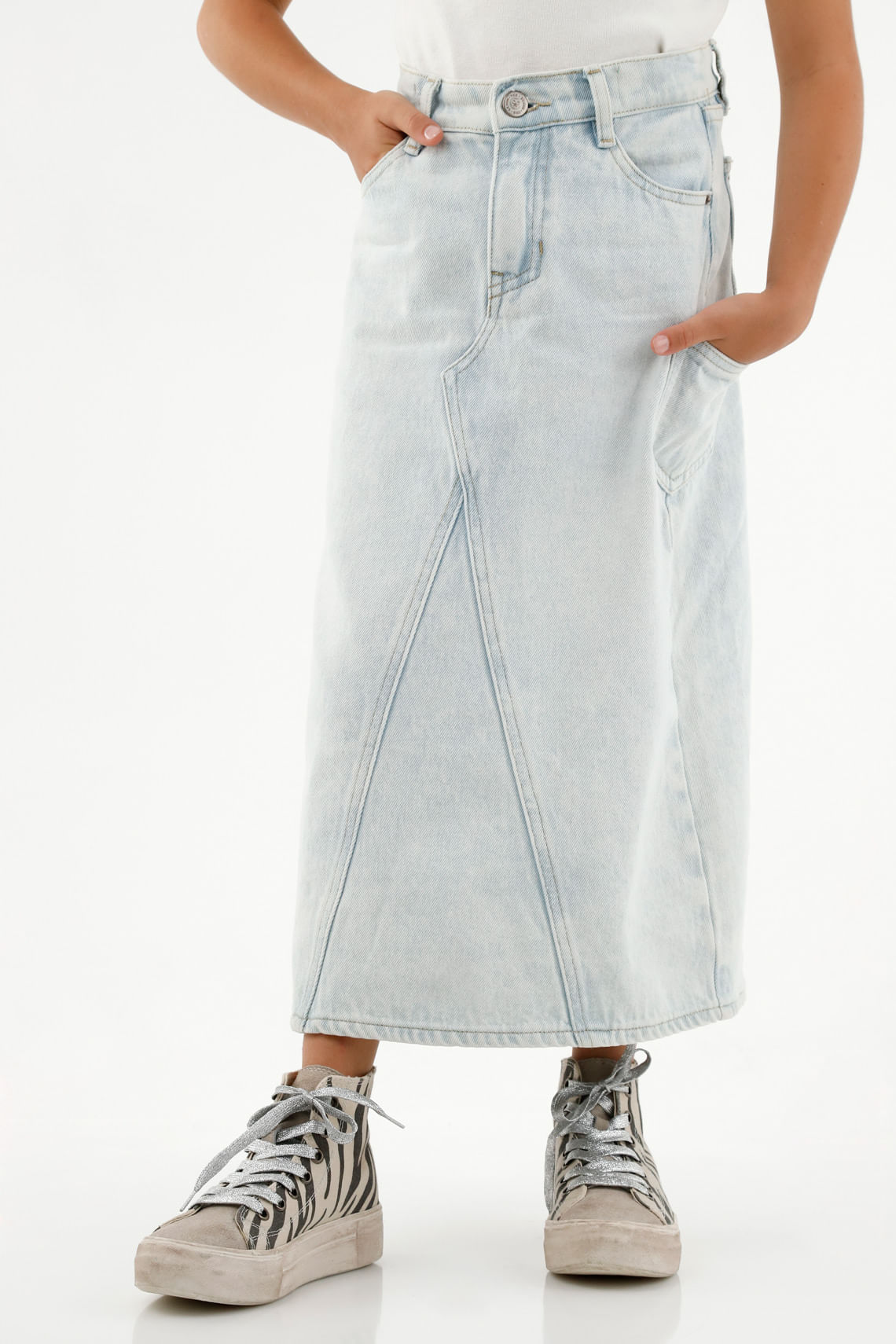 Falda azul con corte asimétrico para niña