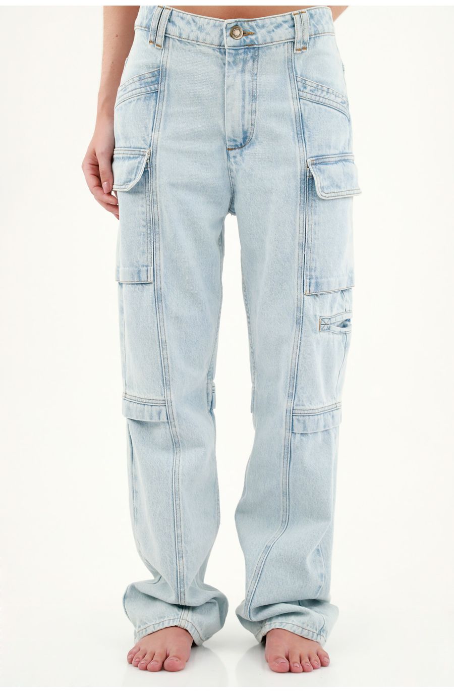 Jean azul con bolsillos laterales para mujer