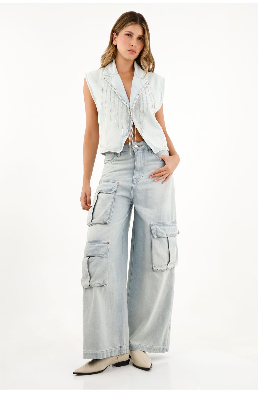 Chaleco azul con cortes decorativos para mujer