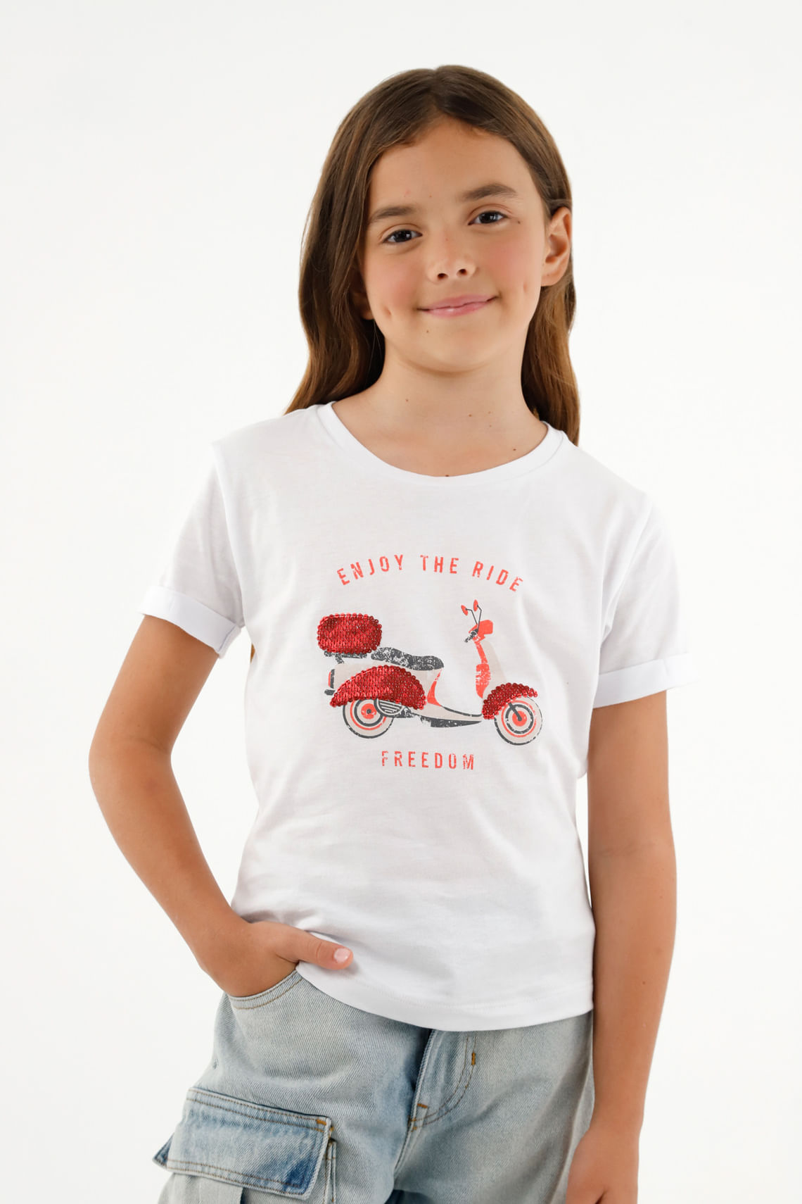 Camiseta básica blanca estampada para niña