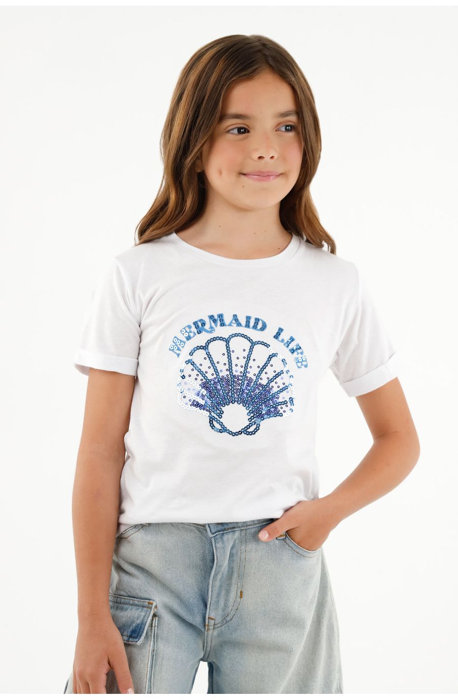 Camiseta básica blanca estampada para niña