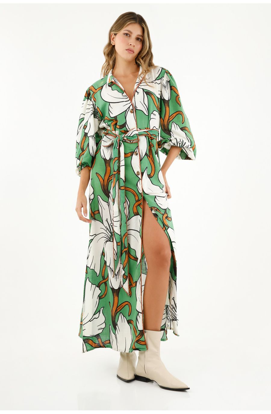 Vestido estampado con cinturón para mujer