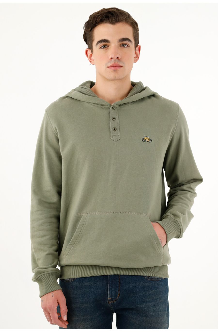 Buzo verde con bordado de bicicleta para hombre