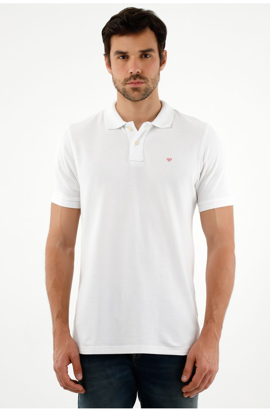 Polo blanca con raqueta multicolor para hombre