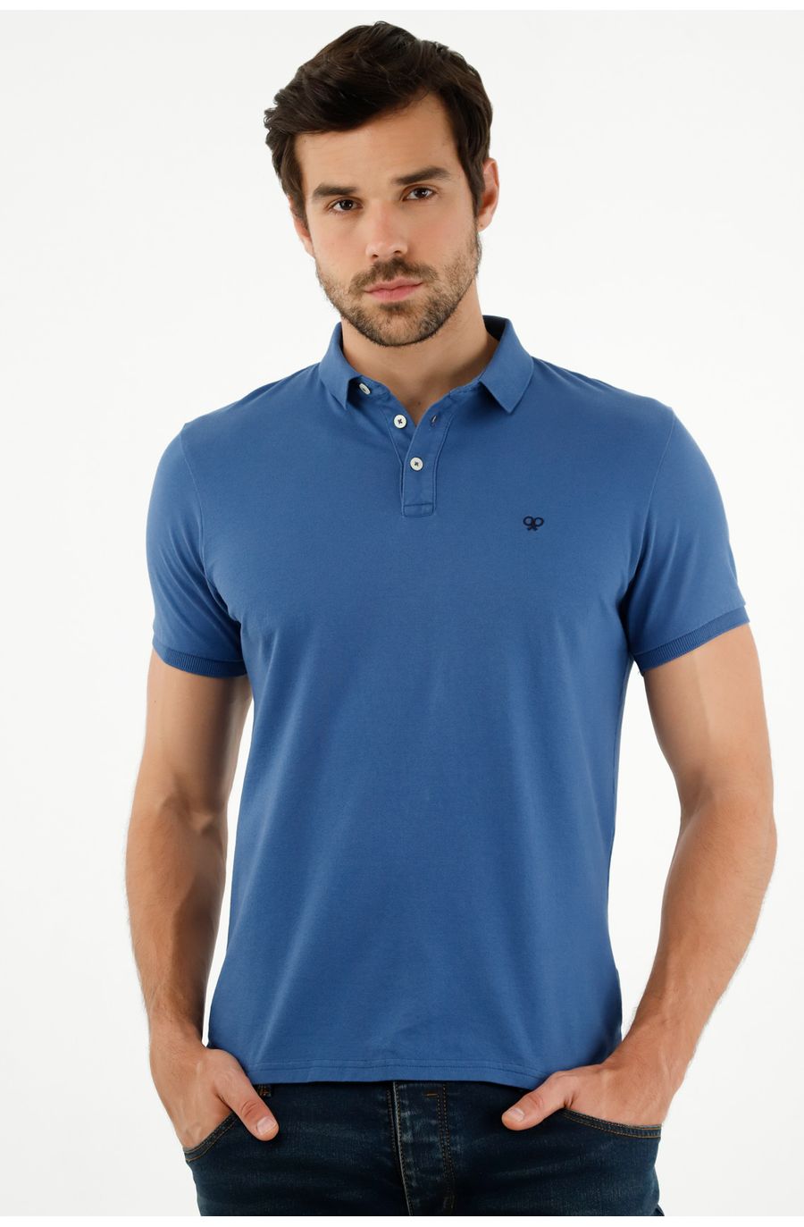 Polo azul Lycra-Algodón para hombre