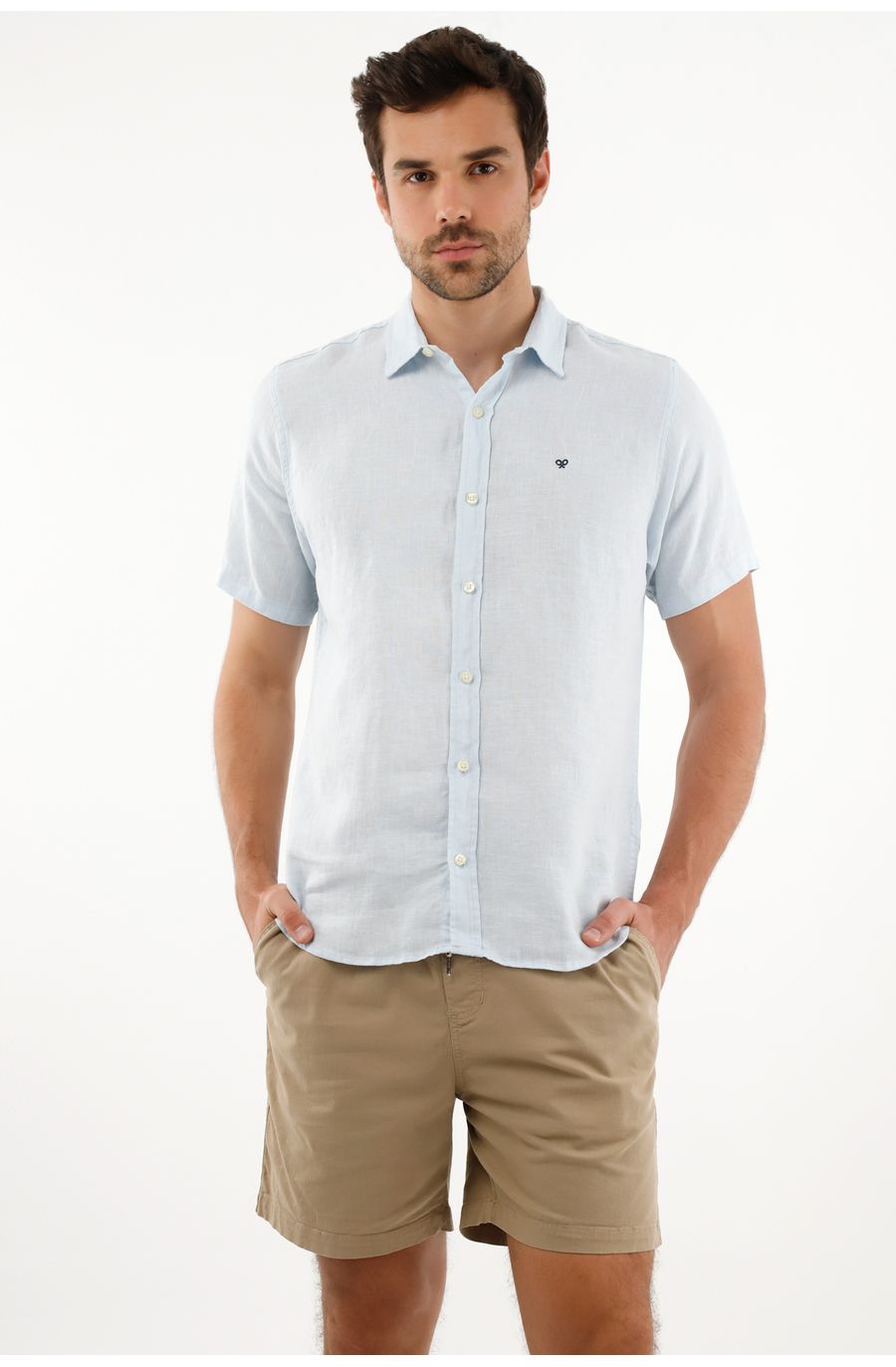 Camisa en lino azul para hombre