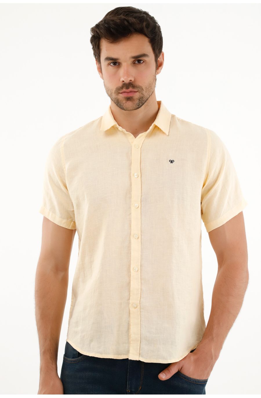 Camisa en lino amarilla para hombre
