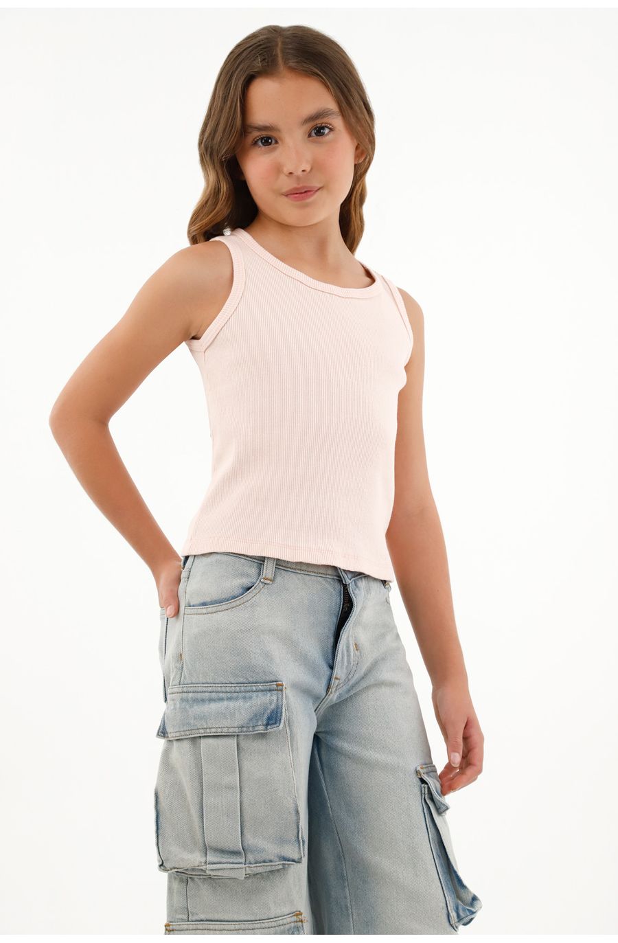 Camiseta manga sisa rosada para niña