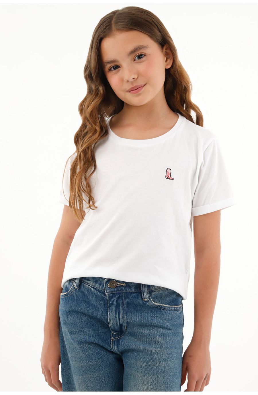 Camiseta cuello redondo blanca para niña