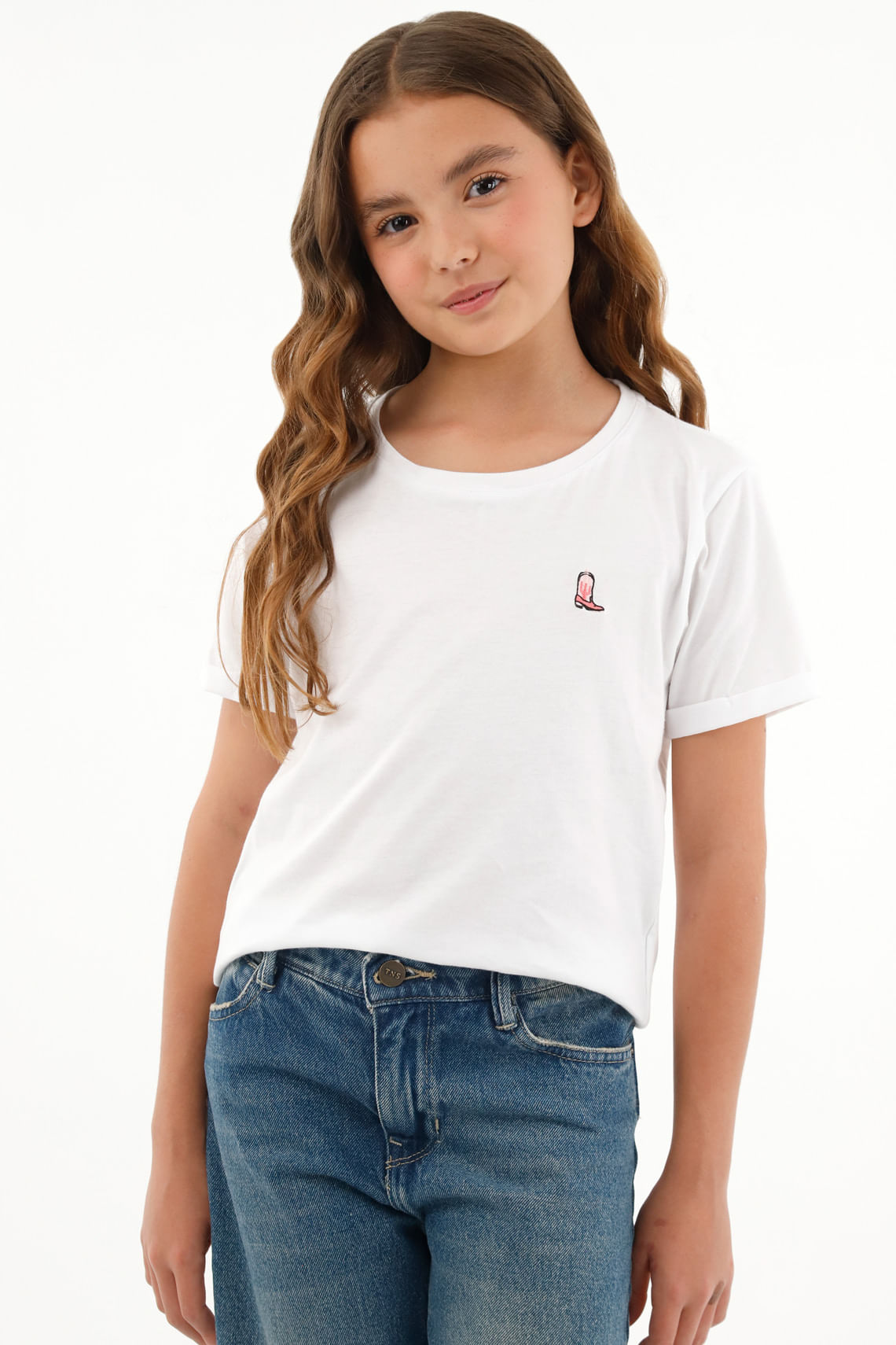 Camiseta cuello redondo blanca para niña
