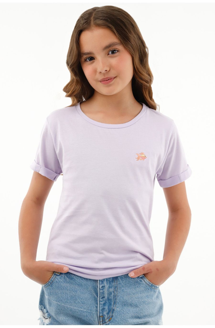 Camiseta manga corta morada para niña