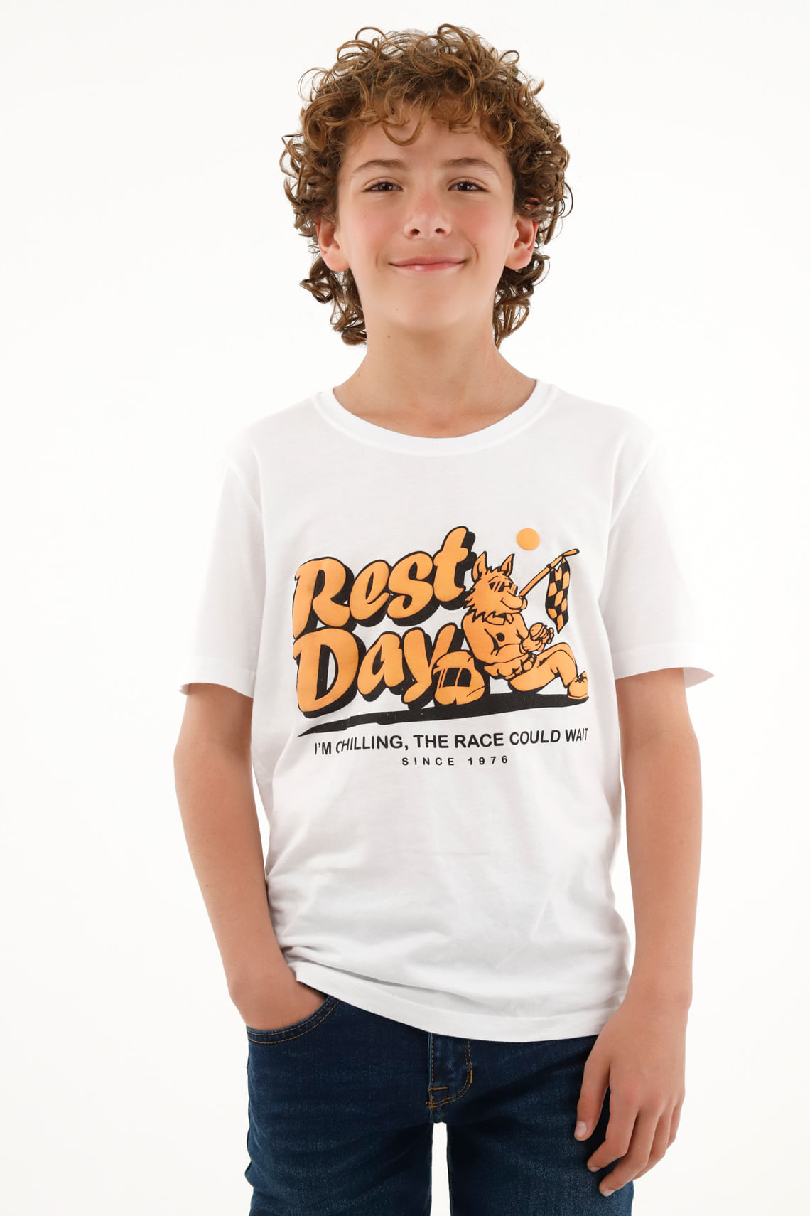 Camiseta estampada blanca para niño