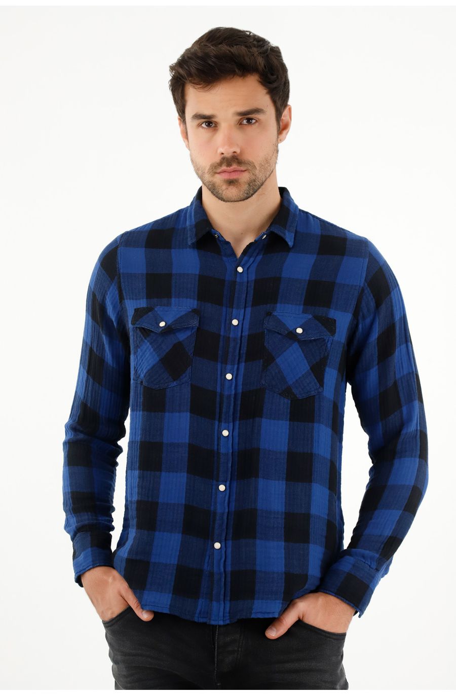 Camisa leñadora azul para hombre