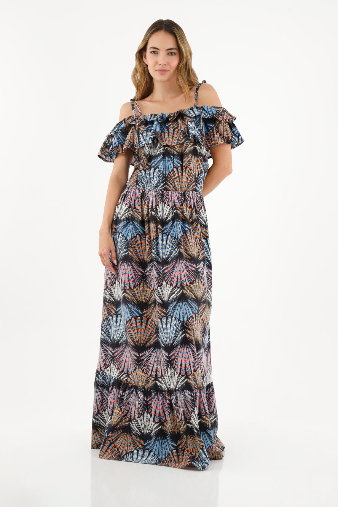 Vestido estampado con boleros decorativos para mujer