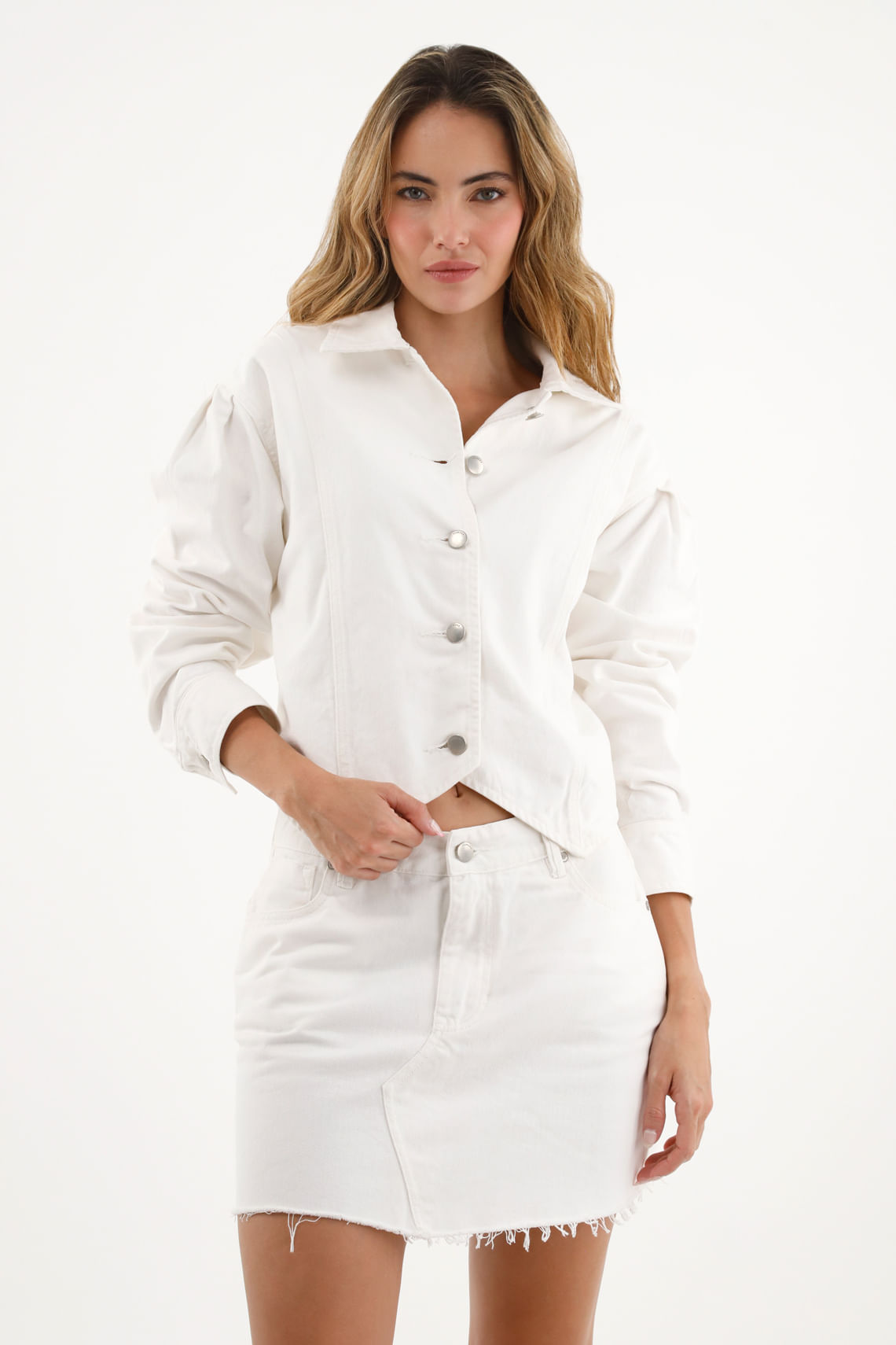 Chaqueta crudo con corte en punta para mujer