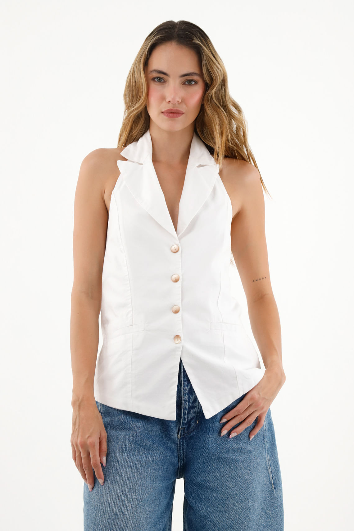 Camisa blanca con espalda descubierta para mujer
