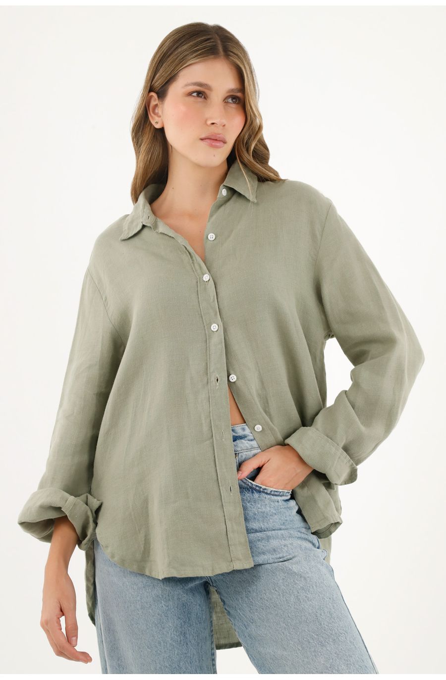 Camisa manga larga verde para mujer