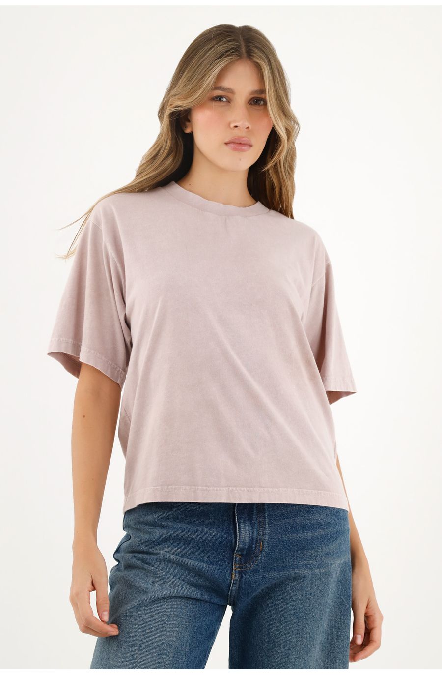 Camiseta con efecto overday rosada para mujer