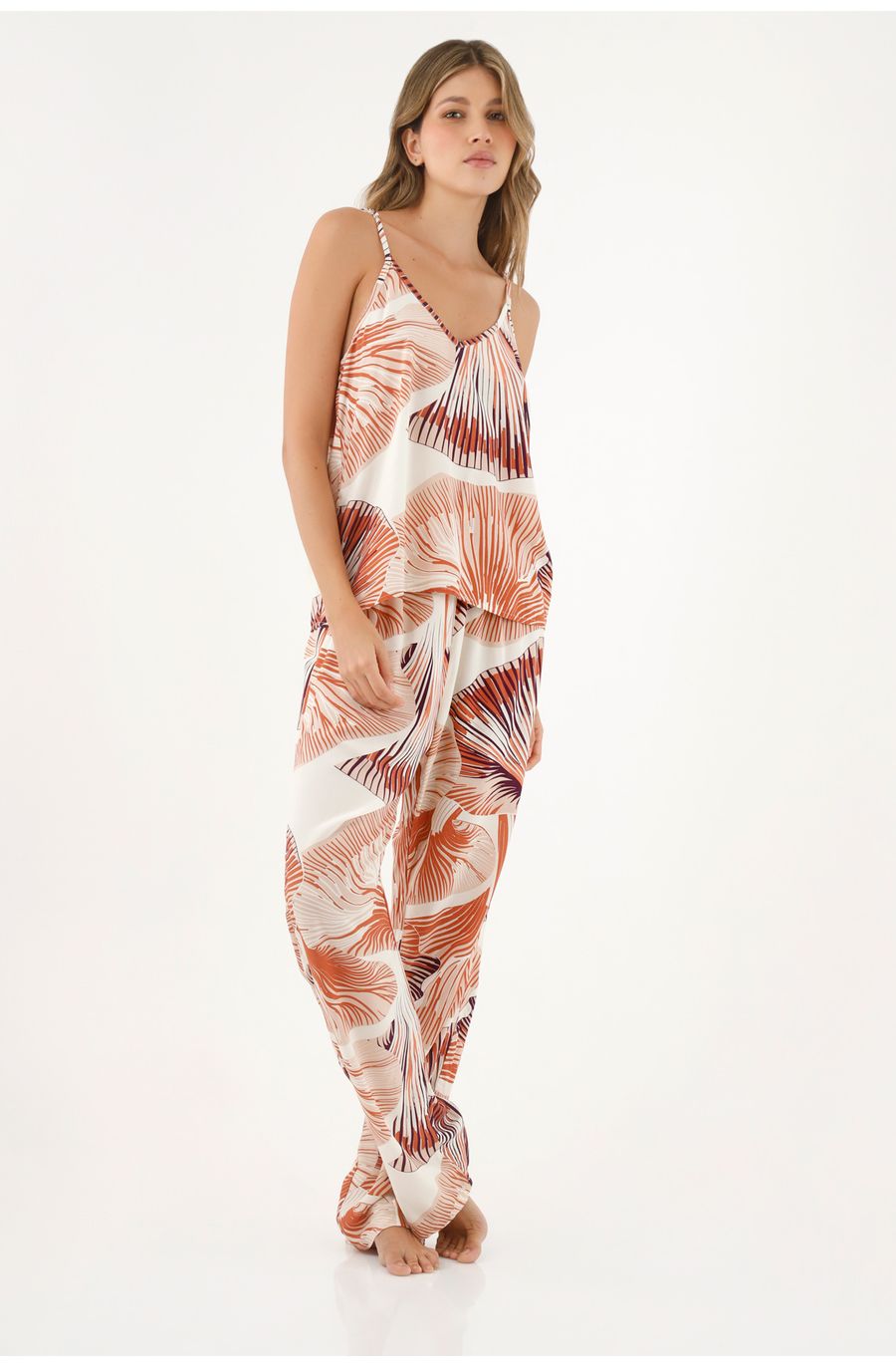 Pijama de pantalón estampada para mujer
