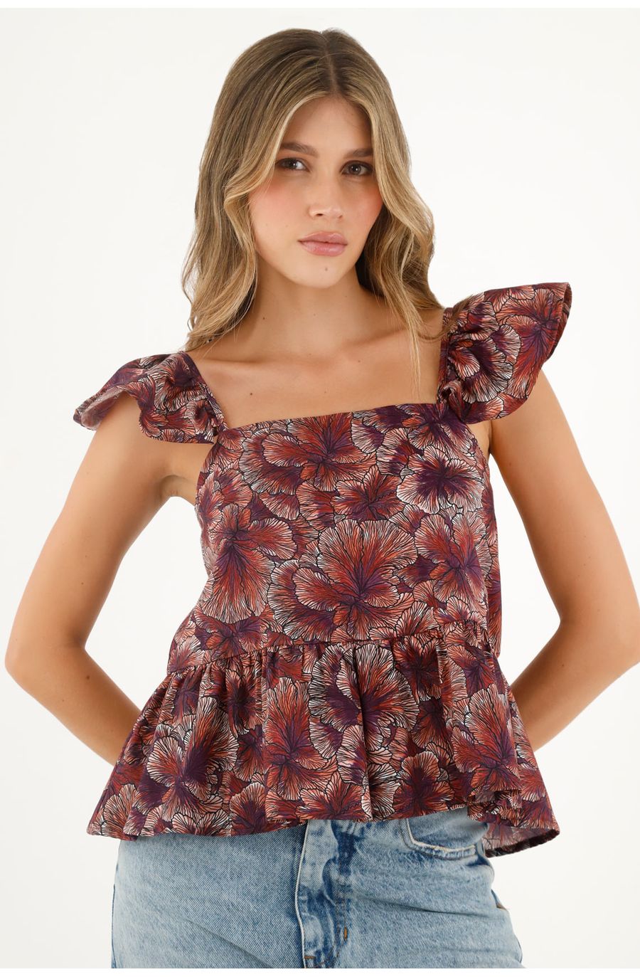 Camisa morada de tiras para mujer