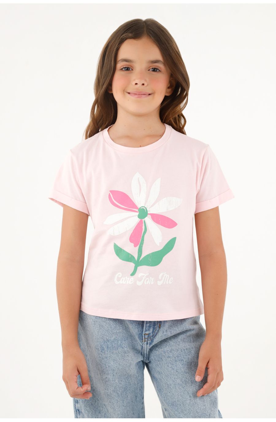 Camiseta estampada rosada para niña