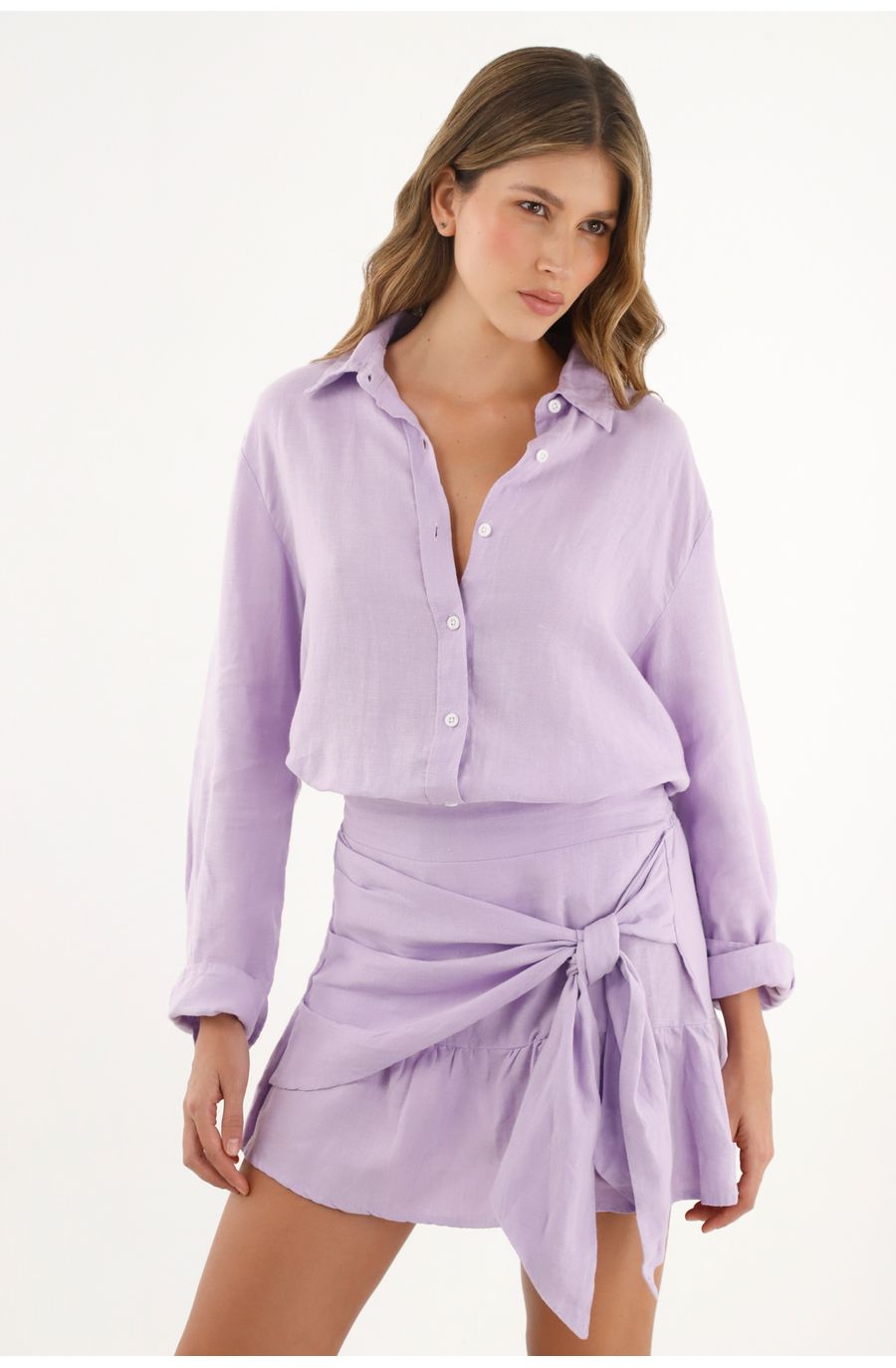 Falda corta morada para mujer